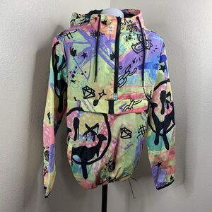 Reason Brand Abstract Colorful Windbreaker Hoodie Smiley Face Diamond Sz M Zip